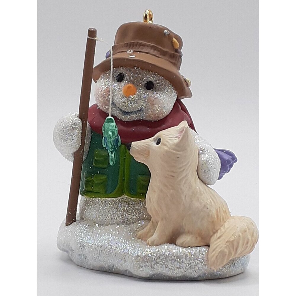 Hallmark 2008 Snow Buddies #11 Snowman & Fox Keepsake Ornament Glittery Holiday